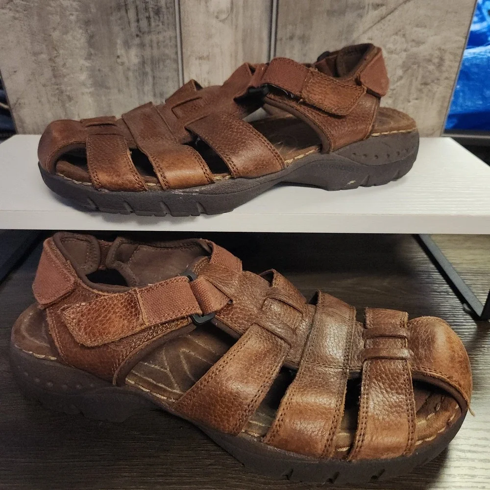 Earth Shoes Mens Sandals Size 11 Brown Leather Fisherman Adjustable Summer Y2K